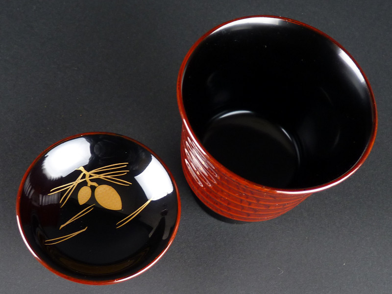 都屋】博彰 「溜 箸洗椀」 5客 松葉蒔絵 小吸物椀 木製 お椀小吸椀