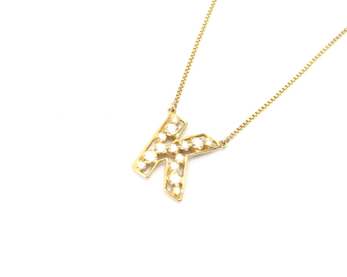 AHKAH アーカー ネックレス ルミエトワール イニシャル K K18YG 