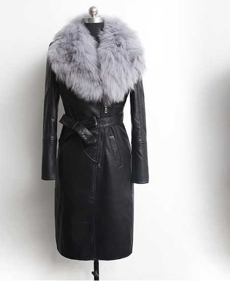 ☆新入荷☆※豪華天然 本革レザージャケット フォックス毛皮の襟 膝までの長さ ファッション スリム ファー襟取外し可能YS-DY-67