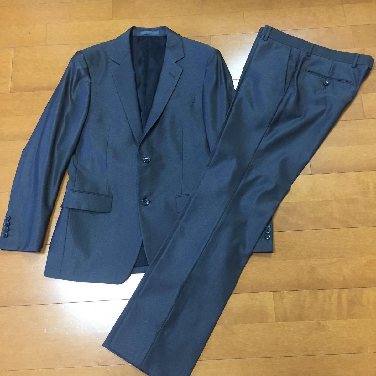 Calvin グレー スーツ Klein シルク混✨カルバンクライン ストライプ 