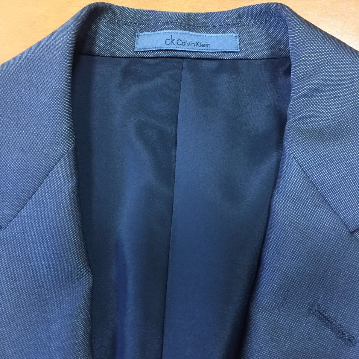 Calvin グレー スーツ Klein シルク混✨カルバンクライン ストライプ 