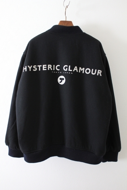 送料無料！　難あり【HYSTERIC GLAMOUR】ヒステリックグラマー　ウールブルゾン　裏ボア　USED　黒　ロゴ入り　古着　リペア