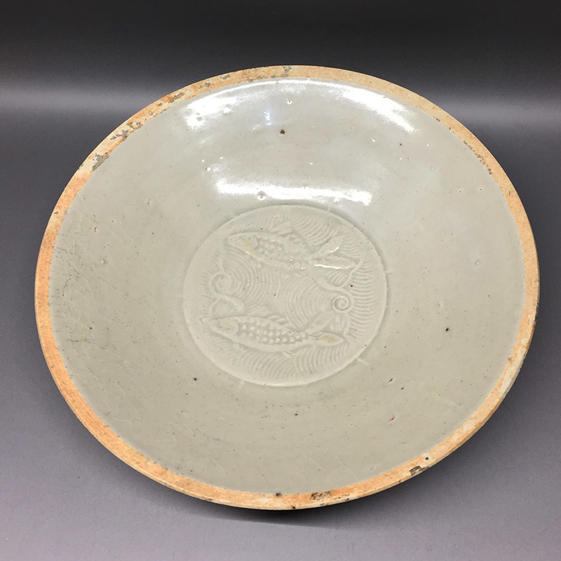 古美術 南宋時代青白磁印花双魚紋皿 吉戸 - 南宋砧青磁双