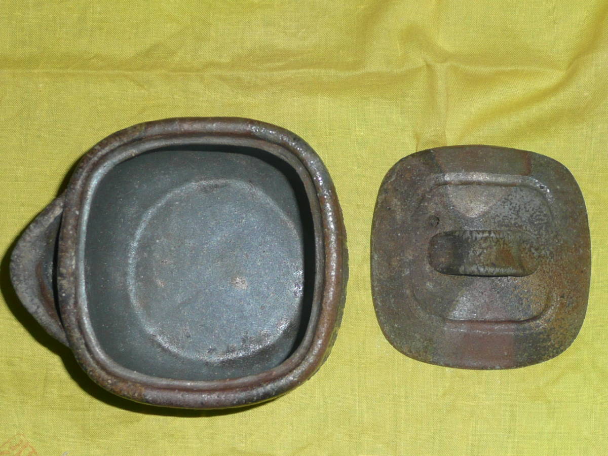 西坂春水 備前焼 手造 宝瓶 四角 共箱 共布 般若心経