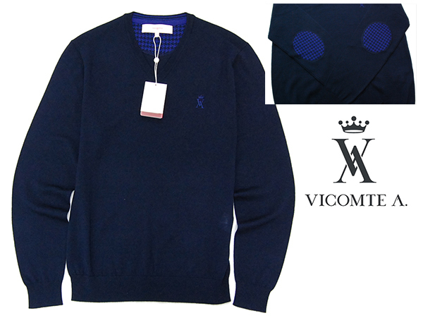  16AW ヴィコント アー VICOMTE A. 最高級メリノウール100％ エルボーパッチ付き Vネック 薄手ニットセーター/ネイビー(Sサイズ)｜売買されたオークション情報、yahooの商品情報をアーカイブ公開 - Sサイズ