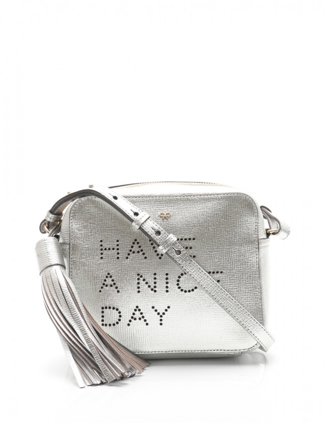 アニヤハインドマーチ ANYA HINDMARCH ショルダーバッグ クロスボディバッグ シルバー レザー HAVE A NICE DAY タッセル