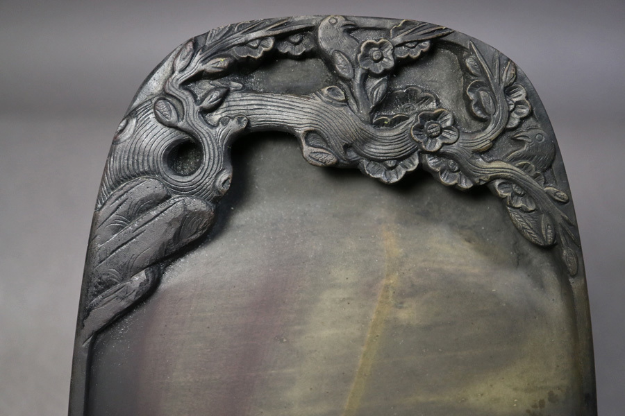 端渓硯 硯 唐木箱 - 古端渓 古硯 松樹花鳥紋 魚脳凍 中国 時代 UNY34