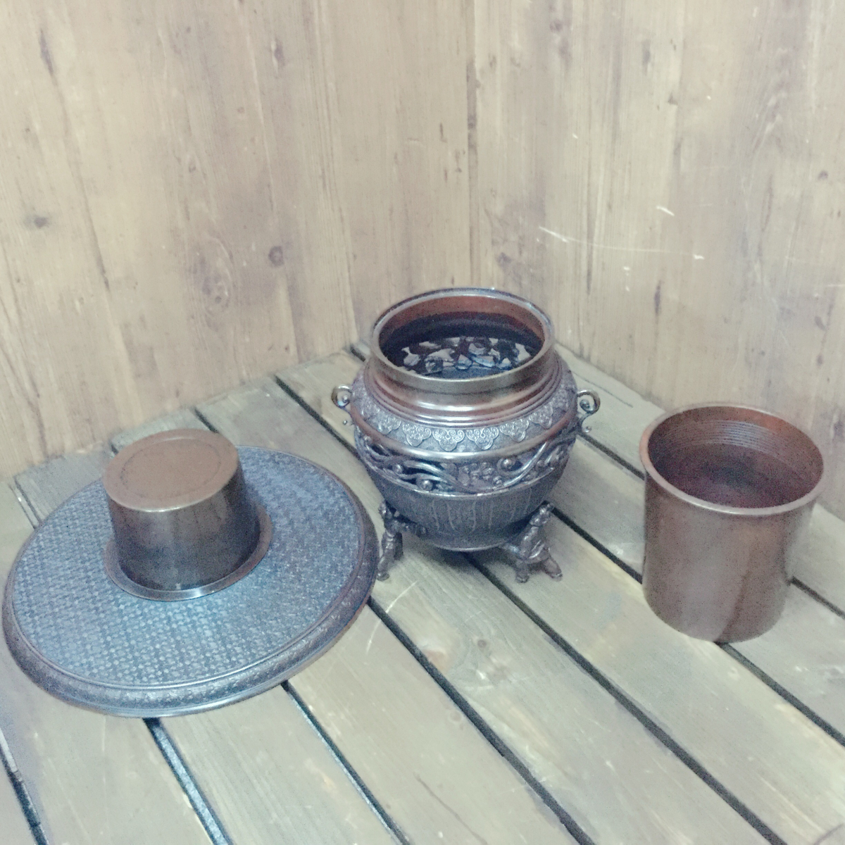 ☆ 高岡銅器 花器 花瓶 水盤 ☆ 高岡銅器 花器 水盤 舟型足付 剣山