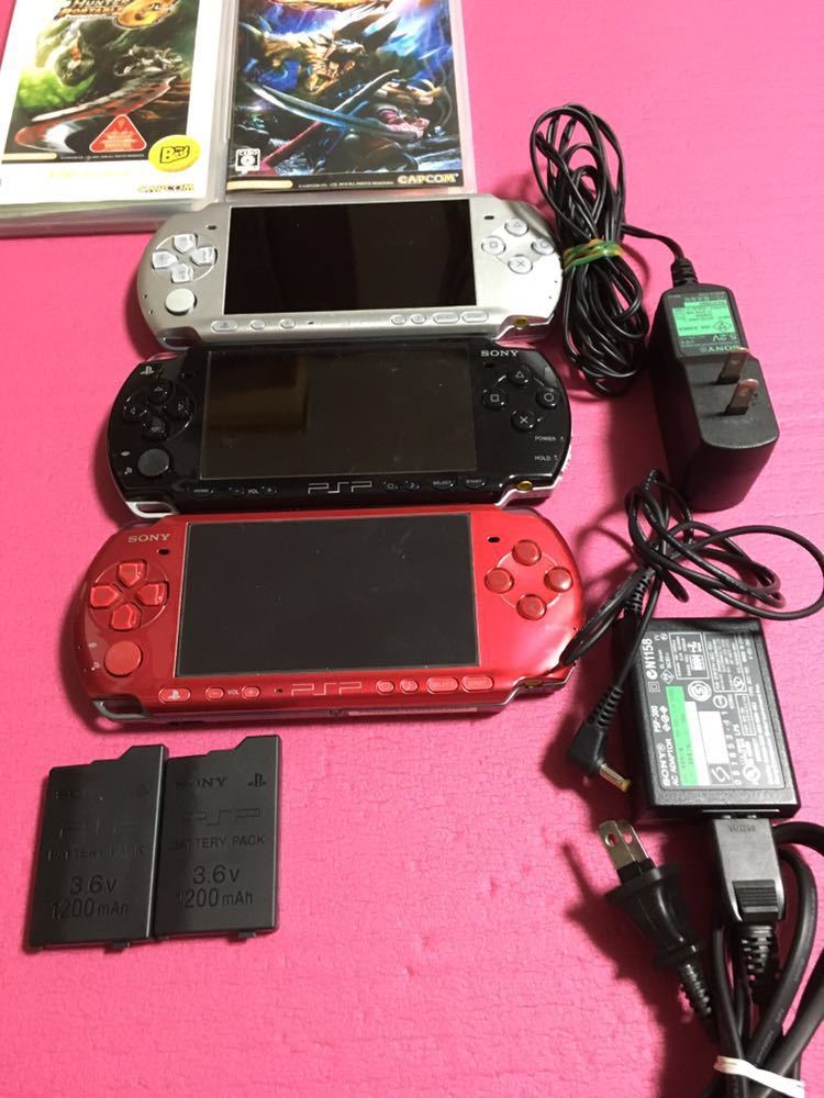 中古 PSP3000本体 3個セット バッテリー 充電器付属