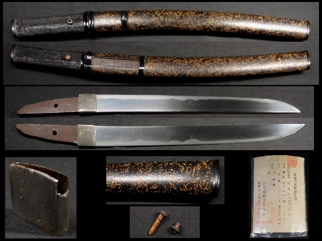 【定番，送料無料】 時代拵え入り短刀 平造り 刃長:28.4cm 出し鮫柄に青貝微塵変り塗り鞘あいくち拵 検索：合口拵え匕首懐剣(脇差、短刀)｜売買されたオークション情報、yahooの商品情報をアーカイブ公開 - オー 脇差、短刀