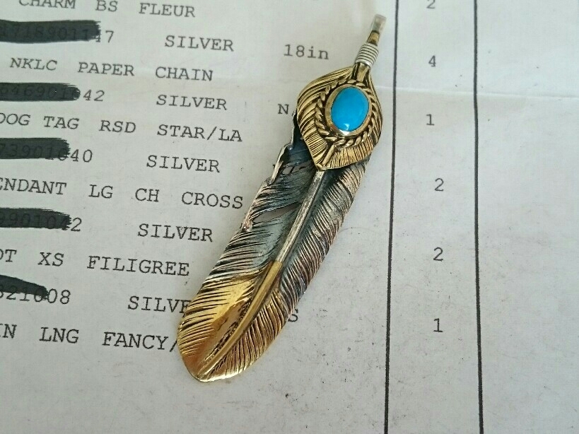 ゴローズ 上金ハート特大フェザー ◇ゴローズ◇ 上金ハート特大フェザー 先金 ターコイズ 右向き