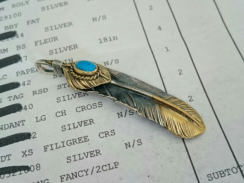 ◇ゴローズ◇ 上金ハート特大フェザー 先金 ターコイズ 右向き