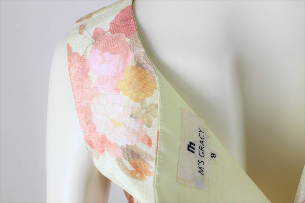 【送料無料】エムズグレイシー ワンピース 9 ★美品★ M 38 タフタ生地 花柄 バラ柄 tqe M'S GRACY ★美品★即決★