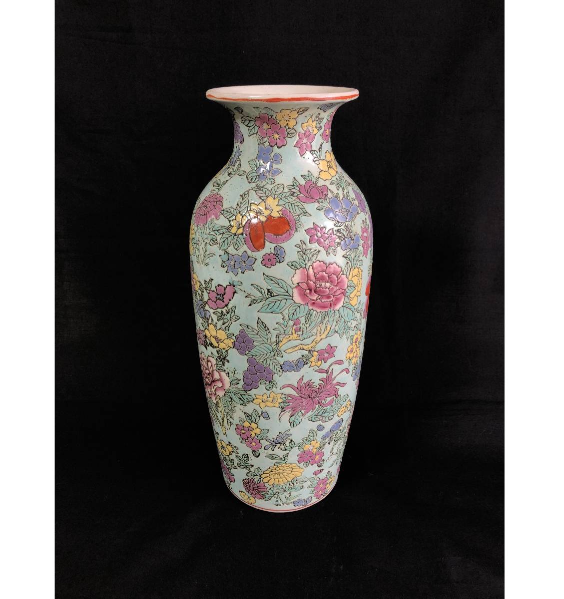 嘉宝】大清乾隆年製 彩絵牡丹唐草文花瓶・外箱付△中国美術・古玩・唐