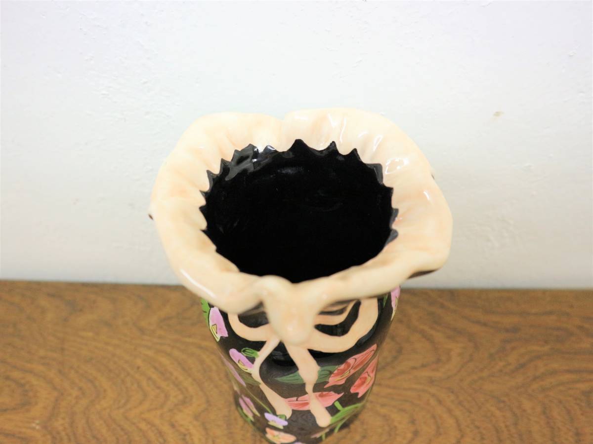 ビンテージ SUSAN PALEY フラワーベース オレンジ色 花器 陶器 花瓶