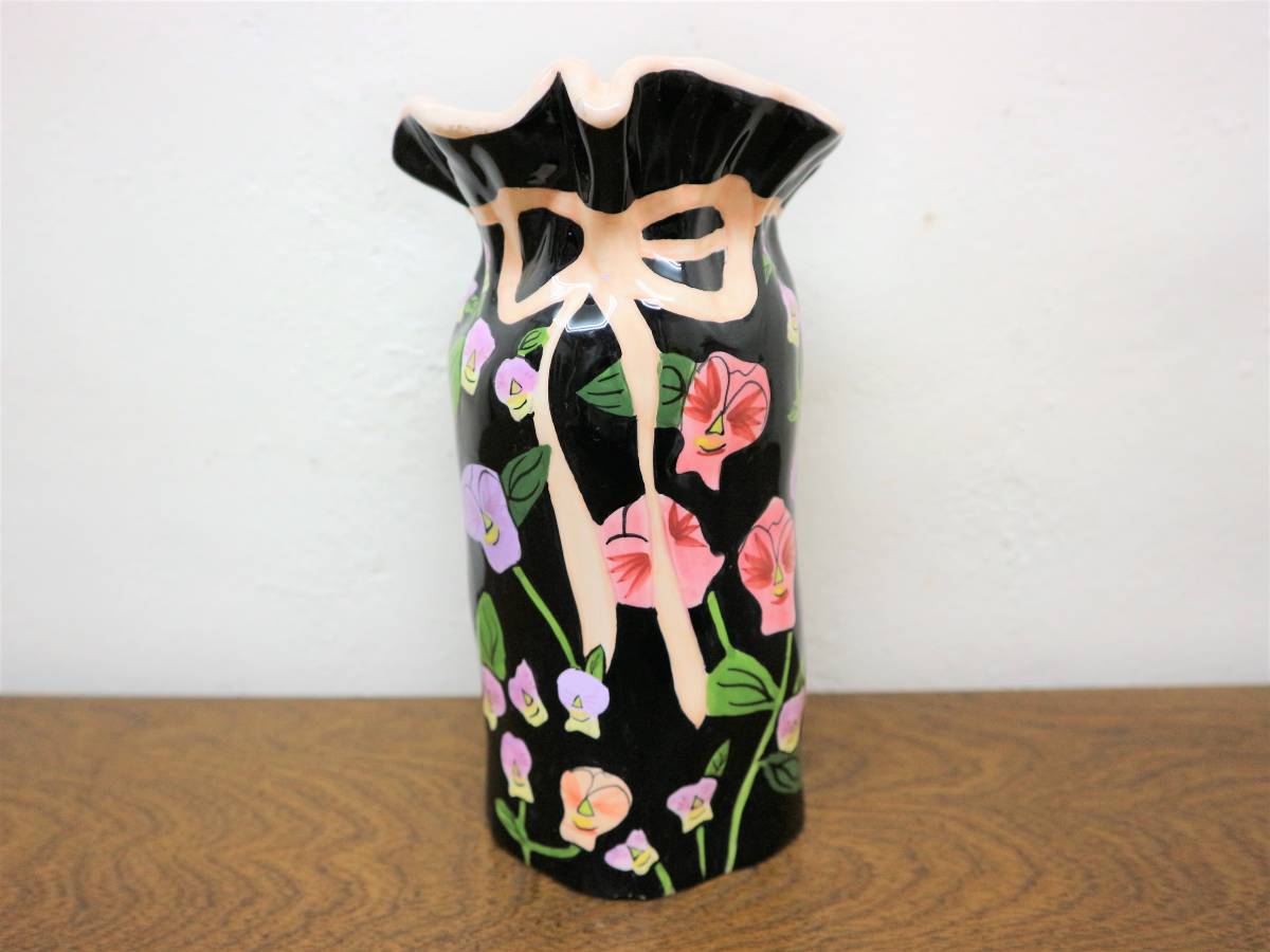 ビンテージ SUSAN PALEY フラワーベース オレンジ色 花器 陶器 花瓶