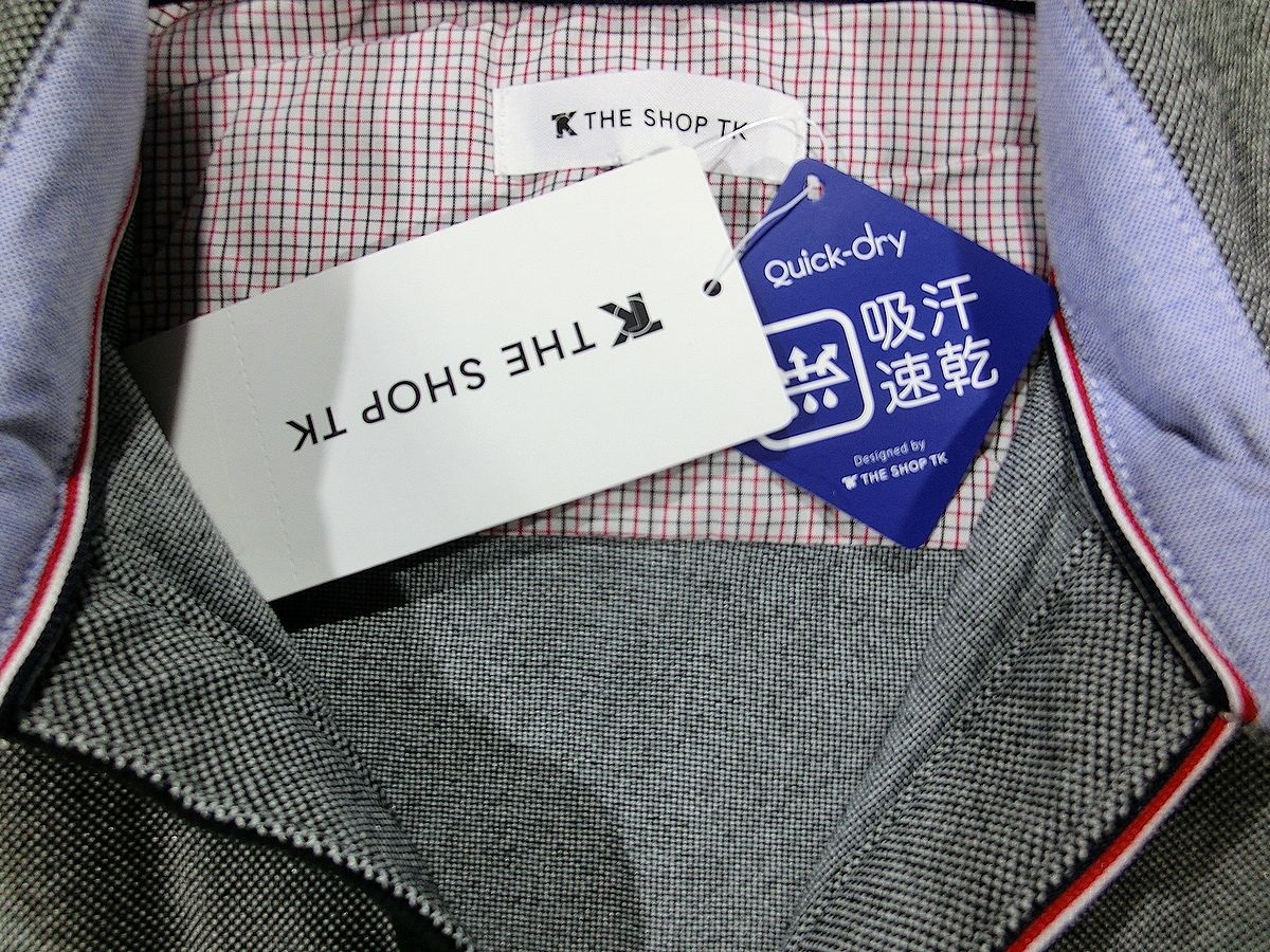 F163新品▼ タケオキクチ　二枚衿　スキッパー ポロシャツ　Lサイズ　グレー　半袖ポロシャツ　THE SHOP TK