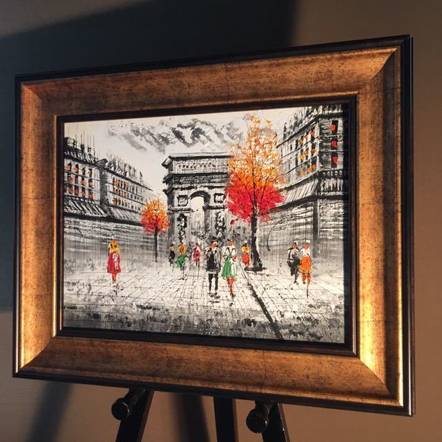 手書き油絵 パリの風景 凱旋門 絵画 額付き インテリア 油彩画 手書き油絵 パリの風景 凱旋門 絵画 インテリア 手書き油絵 インテリア