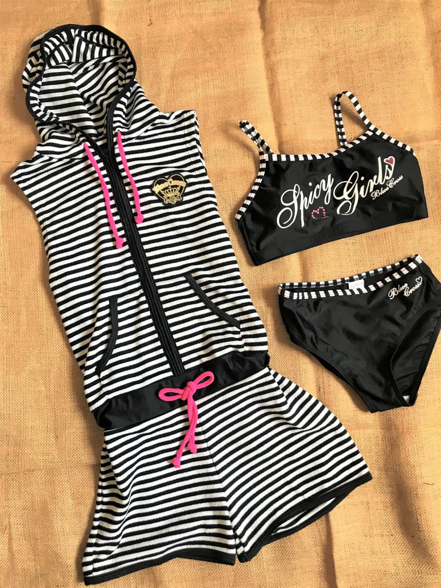 女の子 水着 3点セット ブルークロスガールズ L 160 ナルミヤ ボーダー  