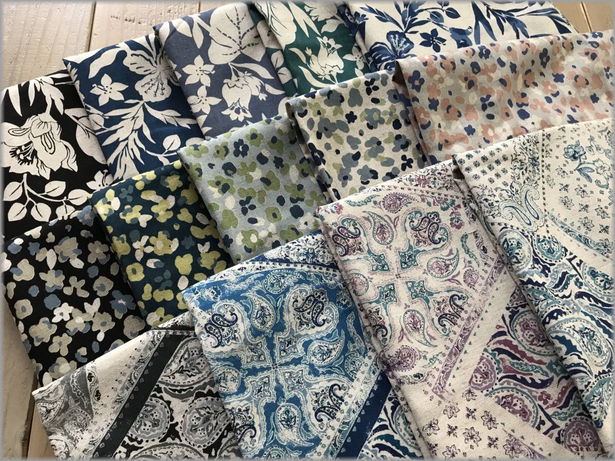 mets★計14m*綿麻シーチング*ハギレ14枚セット*コットンリネン6 数量5から 生地 『mOmen-t Morning スウェイ $60