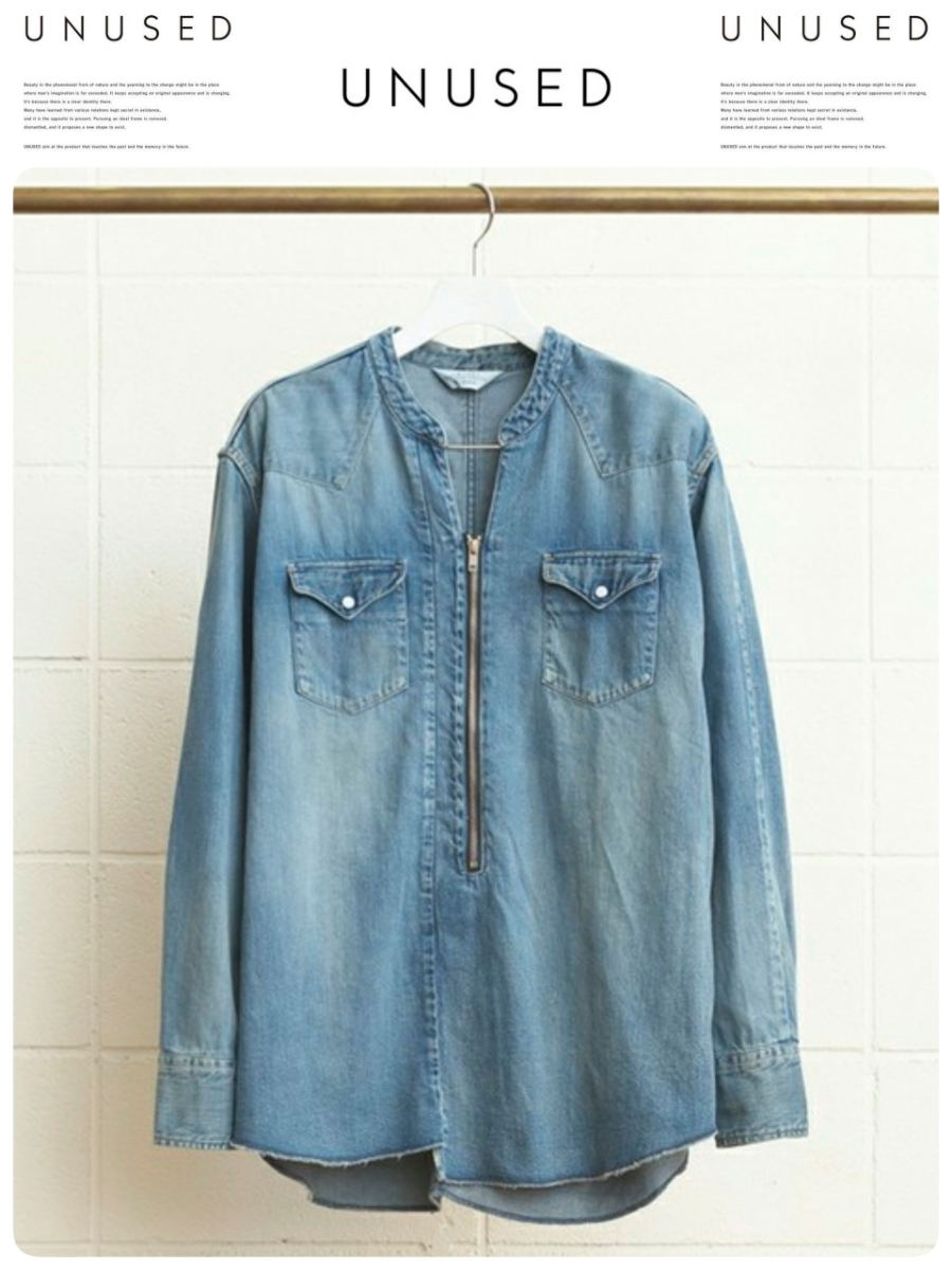 定価33，480円 15AW UNUSED アンユーズド 8oz denim pullover western shirt USED加工 8ozデニムプルオーバーウエスタンシャツ 2(M) 美品