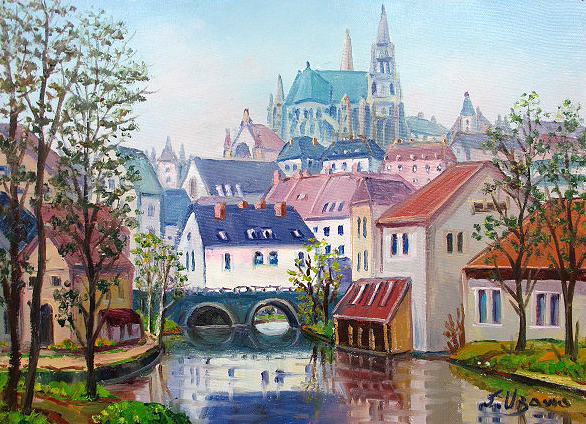 絵画 油彩 羽沢清水 シャルトル 油絵SMキャンパスのみ 送料無料
