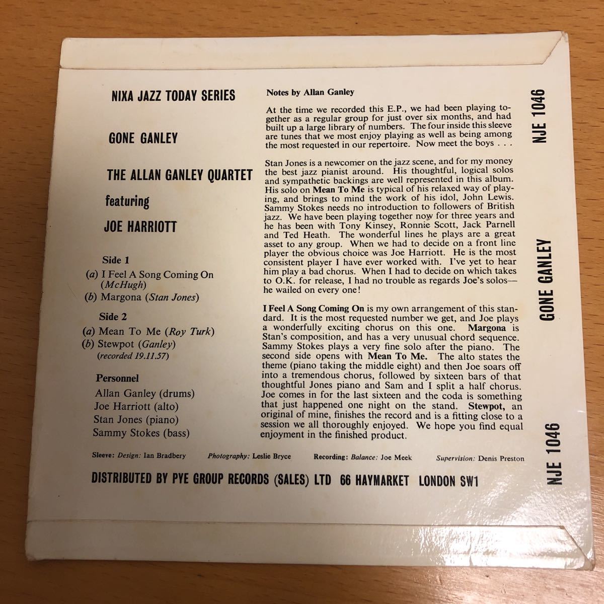 GONE GANLEY / Allan Ganley Quartet featuring Joe Harriott(英NIXA）