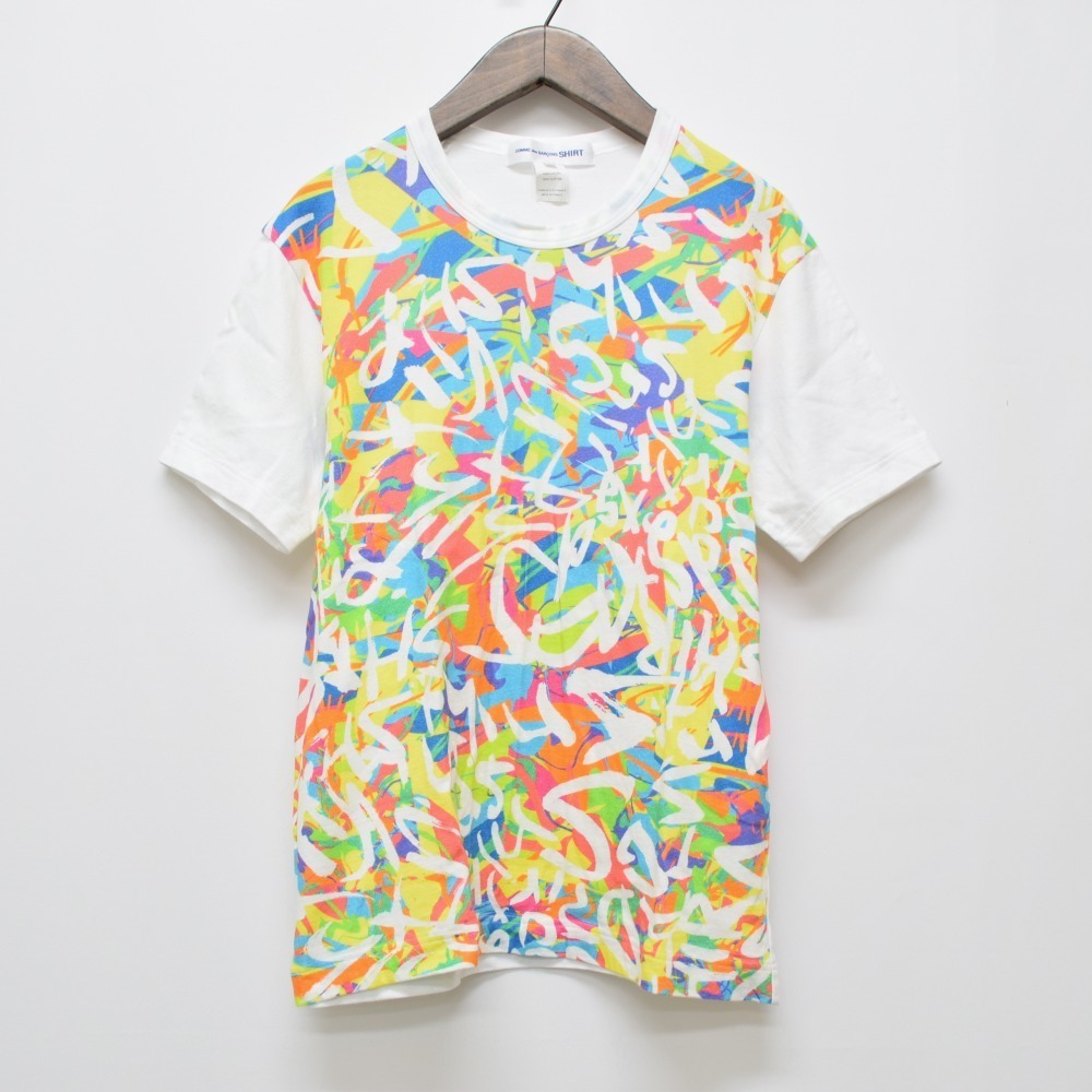 【サイケデリック期】 COMME des GARCONS SHIRT コムデギャルソン シャツ 半袖 総柄 カラフル プリント Tシャツ ホワイト 白 Sサイズ CDG