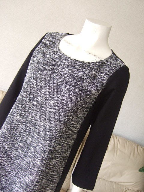 未使用品★ロートレアモンLAUTREAMONT★黒ストレッチ＆ツイード風異素材★長袖ワンピースサイズ２S