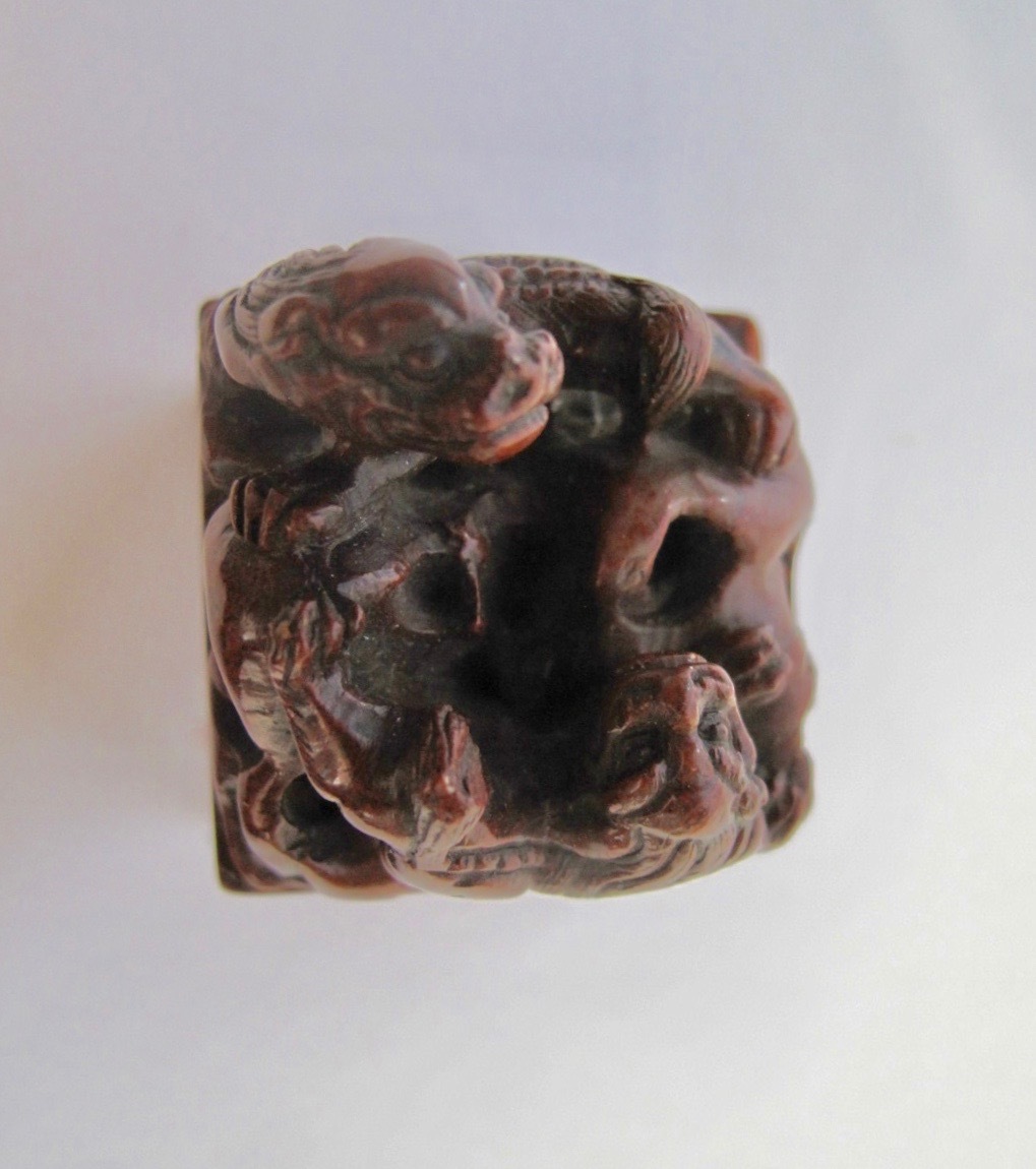 中国古玩 文房具 印材 寿山石 親子獅子紐 側面彫りあり 寿山石 印材