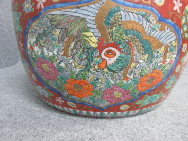 文】26243 伊万里からつ火鉢(十錦) ひばち昭和レトロ陶磁器骨董古物