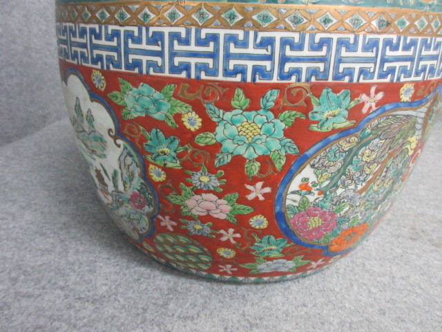 文】26243 伊万里からつ火鉢(十錦) ひばち昭和レトロ陶磁器骨董古物