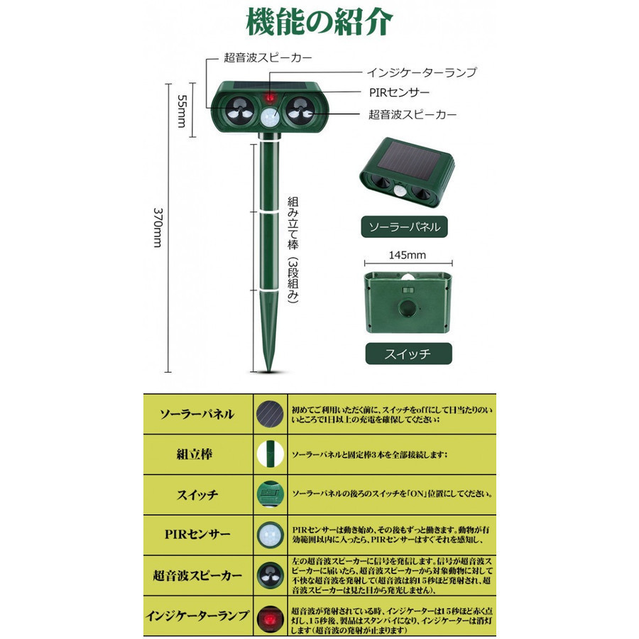 2個セット 動物撃退器 猫よけ ソーラー式 超音波 電磁波 赤外線センサー 簡単設置 猫 犬 ネズミ キツネ 鳥 スズメ 鳩 撃退 動物対策器 セキュリティ 売買されたオークション情報 Yahooの商品情報をアーカイブ公開 オークファン Aucfan Com 2個セット 動物撃退器 猫よけ ソーラー式 超音波 電磁波 赤外線センサー 簡単設置 猫 犬 ネズミ キツネ 鳥 スズメ 鳩 撃退 動物対策器 セキュリティ 売買されたオークション情報 Yahooの商品情報をアーカイブ公開 オークファン Aucfan Com