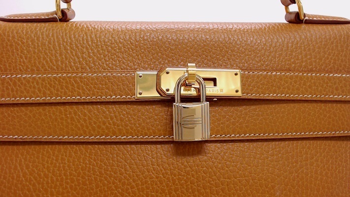 1円超美品☆エルメス☆ケリー35　2WAY　アルデンヌ　ブラウン系　G金具　ショルダーストラップ付　□A刻印【HERMES】