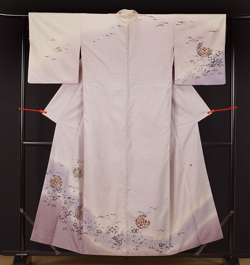 ≪ａ3921≫　【結織苑】真綿結城紬　草花文様　訪問着　美品　作家物