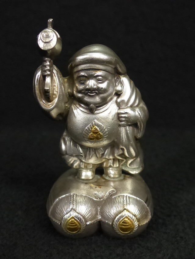 ◇東国◇純銀製 恵比寿大黒天 ガラスケース入 重量 約134．58g