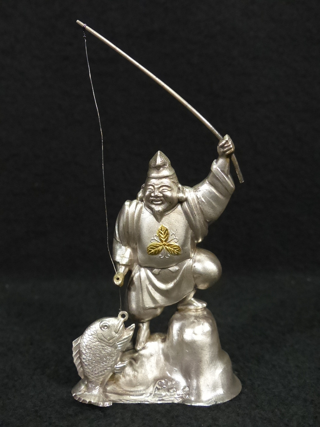 ◇東国◇純銀製 恵比寿大黒天 ガラスケース入 重量 約134．58g