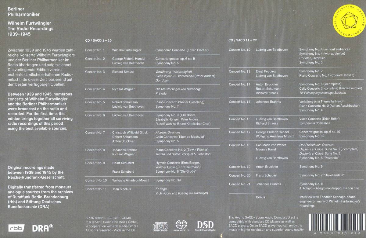 SACD/CD Berlin Phil Media 帯付 フルトヴェングラー＆BPO／ドイツ帝国