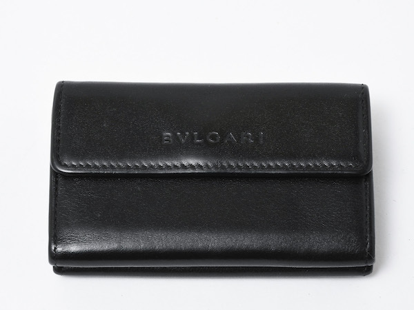 良品 BVLGARI ブルガリ 四つ折り　財布　ミニ　コンパクト　レザー　ブラック　ロゴ