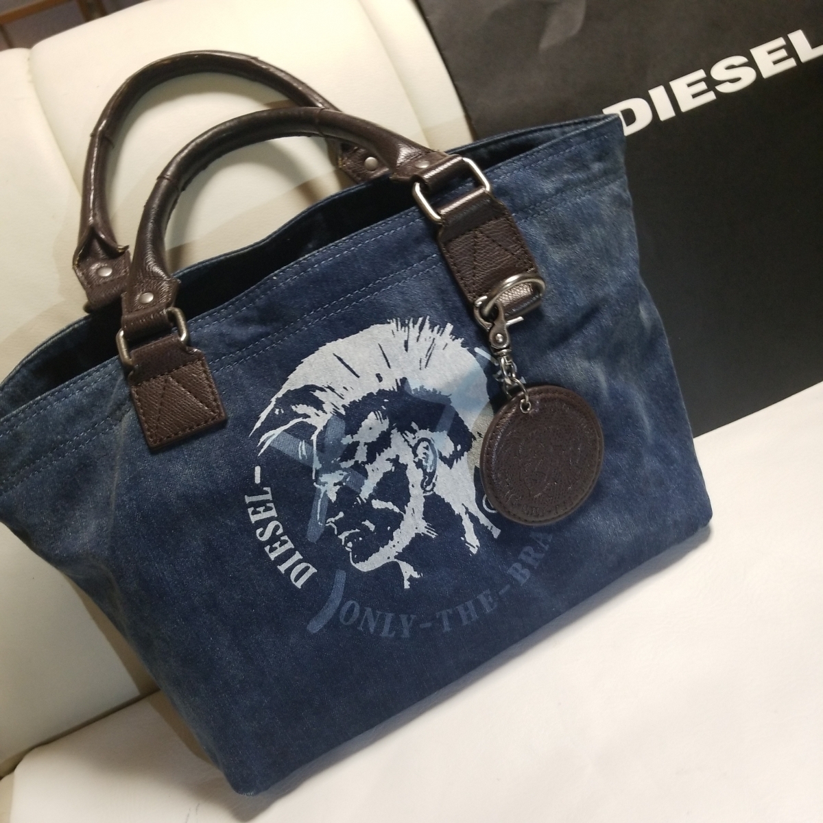 ほぼ美品】DIESELディーゼル トートバック キャンバス×レザー ブルー 