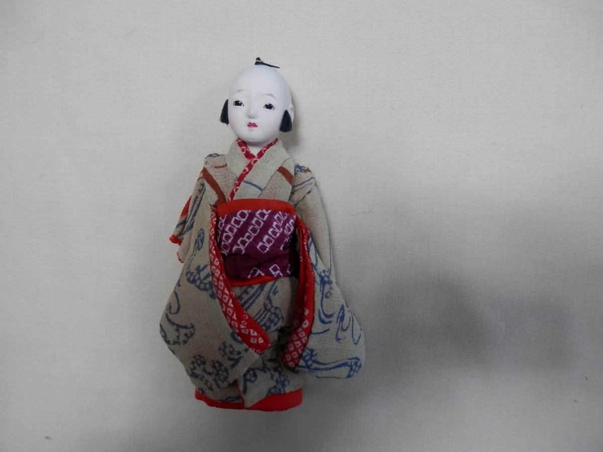 D）市松人形 約16cm 江戸縮緬 日本人形