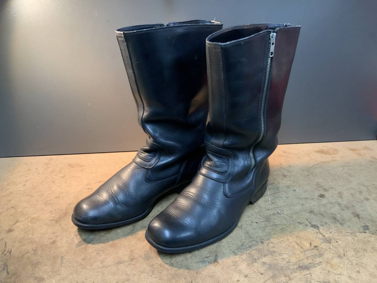 レザー ロングブーツ 黒 ジッパー付き　警察グッズ　白バイ用品 ロングブーツ 黒 白バイ用品 レザー ジッパー付き 白バイ 警察グッズ