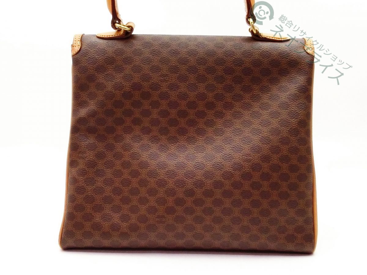 ◆Z5973 CELINE セリーヌ マカダム 柄 丸 ロゴ 金具 チェーン PVC レザー ハンド バッグ