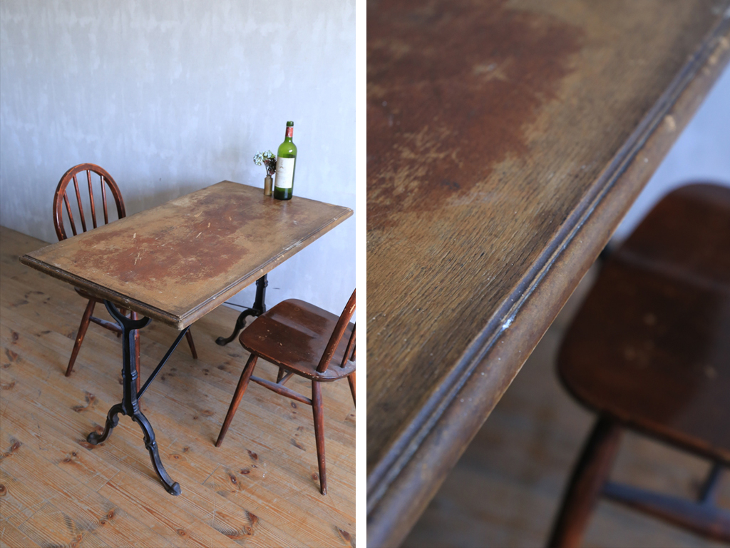 フランスアンティーク鉄脚カフェテーブル/ビストロ机/ダイニング飾り棚