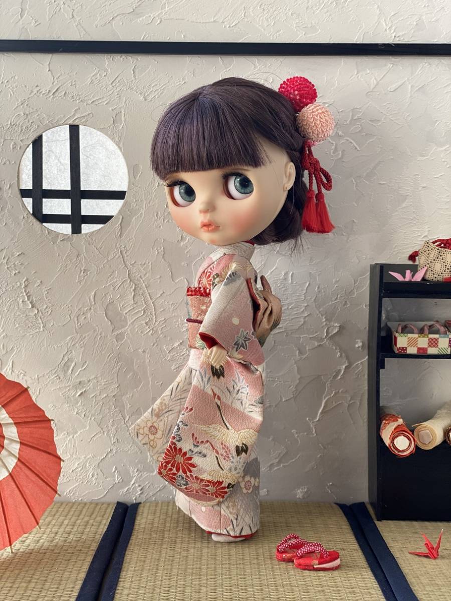 シズママ呉服店】ブライス 振袖セット 草履付き 正絹 飛鶴模様 着物