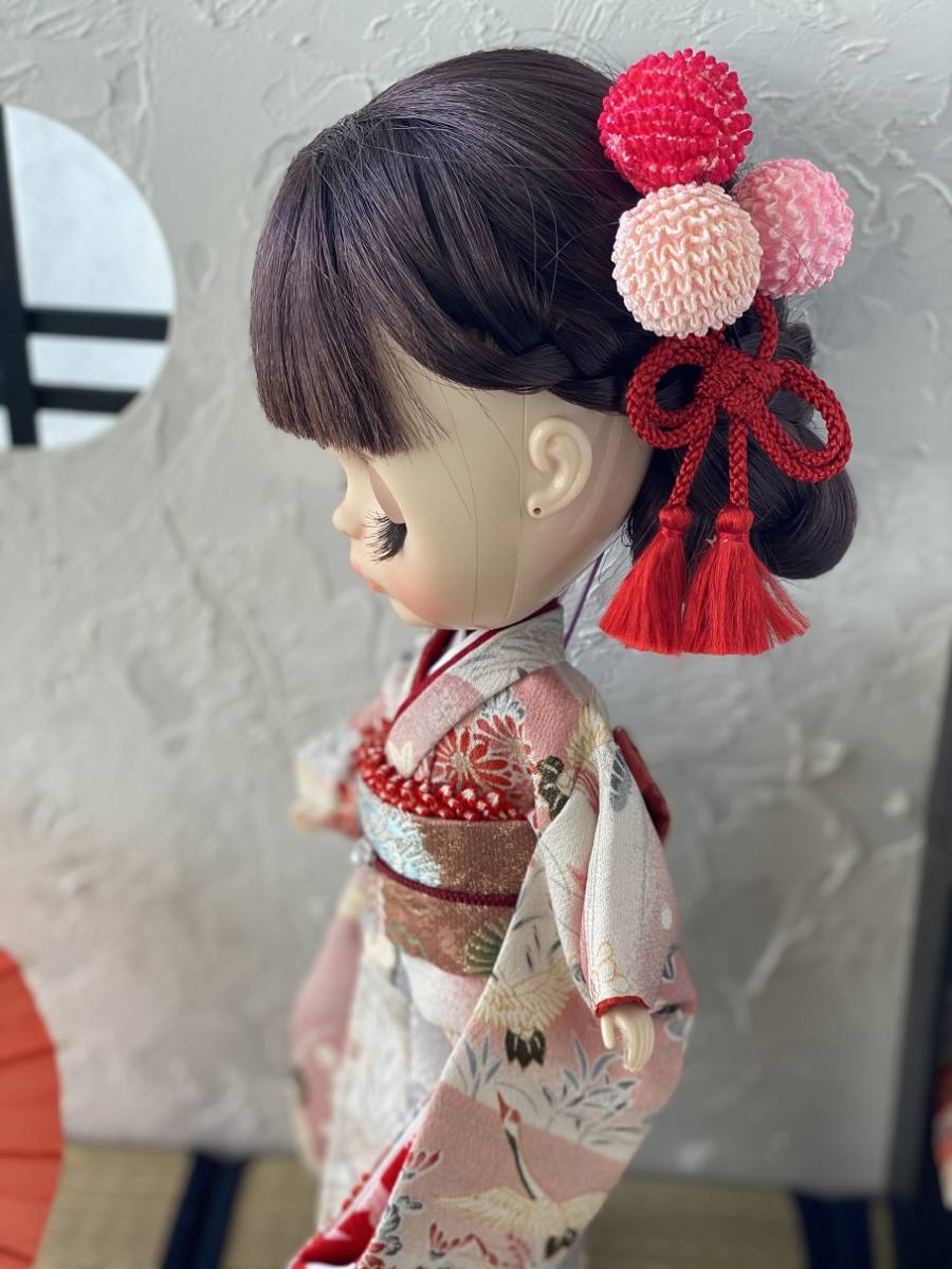 シズママ呉服店】ブライス 振袖セット 草履付き 正絹 飛鶴模様 着物