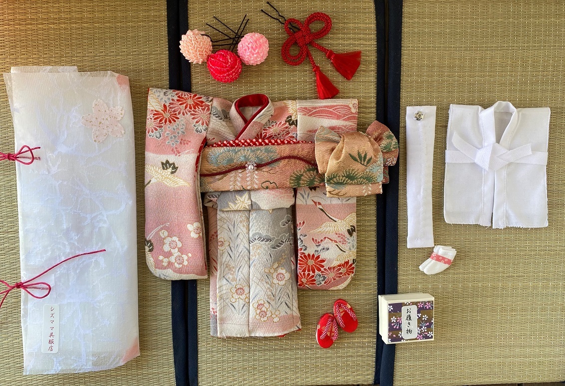 シズママ呉服店】ブライス 振袖セット 草履付き 正絹 飛鶴模様 着物