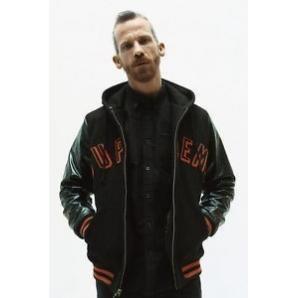 ◆Supreme　シュプリーム　12AW HOODED VARSITY JACKET 袖レザー フード スタジャン ジャケット サイズＬ　黒