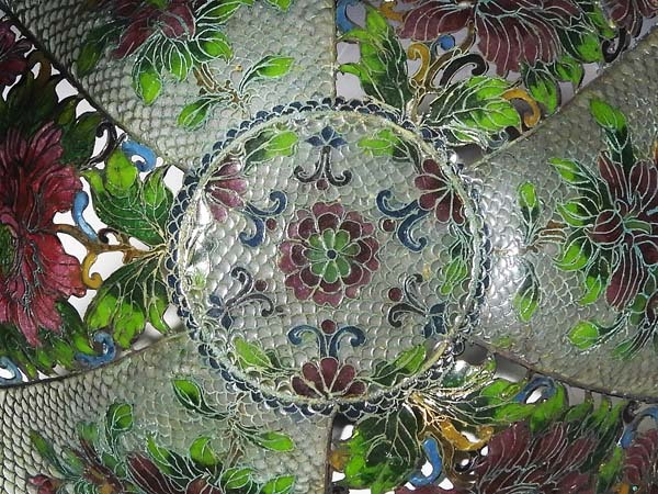 中国古玩 珍品 透胎七宝⁄省胎七宝 透かし玻璃七宝⁄細密銅胎 花紋 唐花