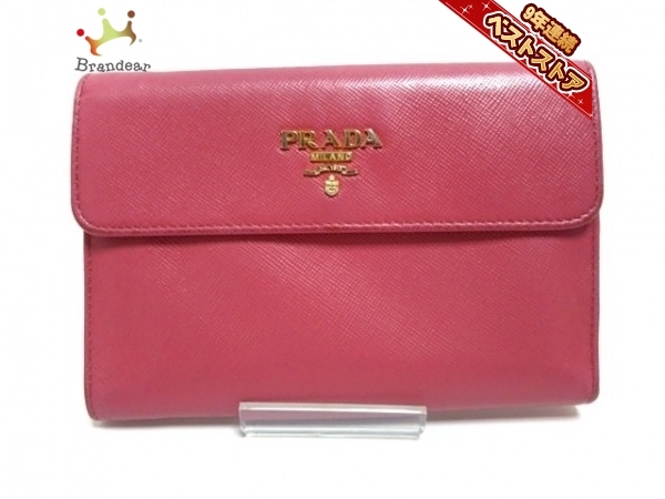 プラダ PRADA 3つ折り財布 - レザー ピンク 財布 プラダ(PRADA) ピンク